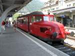 Electric railcar RBe 2/4 202  Roter Pfeil  (red arrow), built 1938, of the Oensingen-Balsthal-Railroad (former SBB RBe 2/4 1007) in Interlaken West.