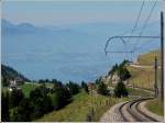 A RB train from Vitznau will soon arrive at the final station Rigi-Kulm on August 4th, 2007.