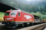 SOB 456 015 hauls a freight through Biberbrugg on 23 May 2004.