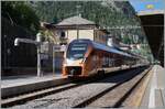 The SOB RABe 526 216  Traverso  is on the way from Locarno to Basel as the Treno Gottardo and was photographed at the stop in Göschenen.