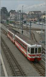 AOMC local Train to Monthey is leaving Aigle.