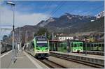 TPC trains to Montehy Ville (on the left) and Les Diablerets (on the right) in Aigle.