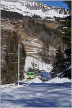 The ASD BDe 4/4 403 with his Bt 431 by Vers l'Eglise on the way to Les Diablerets.