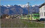 The TPC BDe 4/4 403, Bt 431 and BDe 4/4 402 near the Aigle Château Statione are on the way to Les Diablerets.