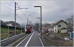 The TPF SURF Be 2/4 - B - ABe 2/4 102 in the new Remaufens Station on the way to Bulle.