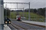 The TPF SURF ABe 2/4 - B - Be 2/4 102 on the way to Palézieux is leaving the new Châtel St-Denis Station.