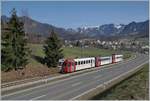 The TPF Be 4/4 with his Bt 224 and ABt 223 on the way form Broc Fabrique to Bulle near la Tour de Trême .