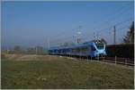 The TPF RABe 527 198 on the way to Bulle by Vuisternens-devant-Romont.