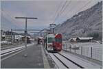 The TPF Be 4/4 121 with a local train service in Montbovon to Bulle.