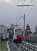 The TPF ABe 2/4 101 on the way to Montbovon by Bulle.