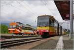 The Stadler Be 2/2 N° 14 and the Be 4/8 003 in Orbe.