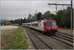 The TRAVYS RBDe 560 385-7 with his local train from Le Brassus to Vallorbe is leaving Le Pont.