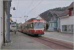 The Waldenburger Bahn (WB) BDe 4/4 16 in Oberdorf on the way to Waldenburg.