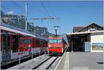 The Zentralbahn HGe 4/4 II 101 966-0 in Meiringen with a spezial service from Luzern to Interlaken Ost.