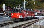 De 110003-1 of the Zentralbahn runs on 30.09.2011 from Brienz station with IR in the direction of Interlaken Ost.