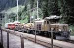 Ge 6/6 I No 411 and a ABe 4/4 No 501 at Bergn, June 25th, 1993.