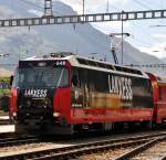 Ge 4/4 III no 648  Lanxess  at Samedan, August 17th, 2009.