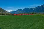 Ge 4/4 II 614  Schiers  drar AGZ som IR38 till SMOR mellan Felsberg och Chur den 11.4.2026