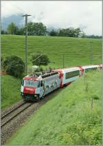 Ge 4/4 III with the Glacier Express between Bonaduz and Reichenau.