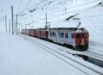 The Bernina Express on the Bernina Ospizio Station.