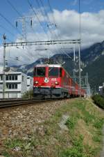 Chur West, 14.09.2009, at 15.58: RhB Ge 4/4 II with RB 1244 to Disentis.