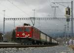 RhB Ge 4/4 I with a Walser-Water Cargo Train in Untervaz. 
02.03.2009