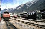 Gem 2/4 no 211; ABt 4/4 no 1719 and Ge 4/4 I no 602 at Chur, September 14th, 1980.