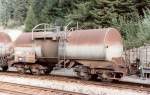 Rhaetian Railway - Tank wagon Uahk-v 8145 near station Reichenau, August 1984 