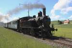 Near Grieswald EBT-2 hauls a steam train on 18 May 2025 during the festivities of 150 Years of the Emmentalbahn.