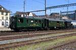 CZm steam tram loco UeBB (Uerlikon-Balsthal Bahn) No.31 hauls a short extra train towards the nearby depot of SBB Historic and Verein Mikado 1244 out of Brugg AG station on 24 May 2026.