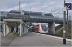 Another view of the two stations, Belfort-Montbéliard TGV (below) and Meroux (above). The TGV LYRIA 9203 from Paris Gare de Lyon to Zurich, consisting of trainset 4726, offers a rather tight connection to the SNCF Z73800 Coradia A TER  Baleine  waiting at Meroux station, bound for Belfort. Why diesel multiple units are now (also) being used on the electrified Delle - Belfort line is beyond my knowledge. December 10, 2025