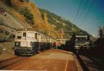 BLS ABDe 4/8 and Re 465 in Hohtenn. 
October 1995
(scanned analog photo)