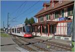 Leymen's beautiful train station with a departing BLT train.