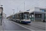 A tpg tram is leaving Annemase on the way to Lancy Pont Rouge (Line 17).
