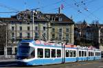 . A Cobra tram is running on the Bahnhofbrcke in Zrich on December 27th, 2009.