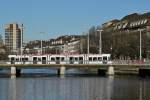 . A white Cobra tram photographed on the Bahnhofbrcke in Zrich on December 27th, 2009.