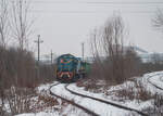 TEM1-1769 diesel locomotive, manufactured in 1967. It belongs to LLC UVTK Ternopilbud. It is currently out of service. Taken on January 25, 2022 on the railway siding to Ternopilbud.