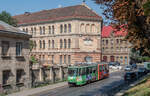 Ex-Erfurt tram No. 1150 on Pidvalna Street. The tram goes from the depot to the route. 04.09.2024. 