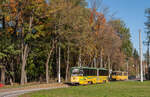 The modernized TatraKT4SU tram No 1136 at the end station of route 2 on Konovaltsia Street. 25.10.2024. 