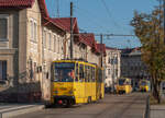 Tatra KT4D tram No 1150 (ex Erfurt) on Chernivetska Street near the main railway station. 25.10.2024. 