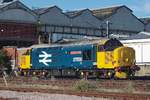 DRS class 37/4 locomotive # 37558 with BR Large Logo 

(original number was D6979, TOPS renumbering to 37279,
renumbered as an electric train heating (ETH) fitted locomotive to 37424)
stabled at Norwich 16th of September 2018