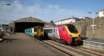 Penzance: The 150213 is the local service to St Ives and the Virgin Trains destination is Edinburgh.