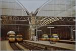 Britsh Rail HST 125 Class 43 power Cars in the Kings Cross Station in London.