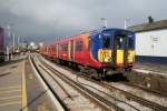 Southwest train in Clapham Junction, Britain's busiest railway station.