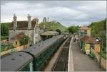 The  Corfe Castle Station with a Swanage Railway train.