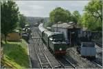 The 34070 (Swanage Railway) is arriving at Swanage.