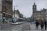 A Edinburg Tram on the way to the Airport.