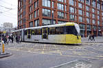 Manchester Metro Link Tram 3095 (Bombardier M5000) at Eleven Portland Street in the city centre of Manchester: March 11, 2018.