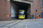 Manchester Metro Link Tram 3017 (Bombardier M5000) in the tunnel under Manchester Piccadilly Station.