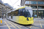 Manchester Metrolink Tram 3078 (Bombardier M5000) at Eleven Portland Street in the city centre of Manchester. 
Date: 11. march 2018.
